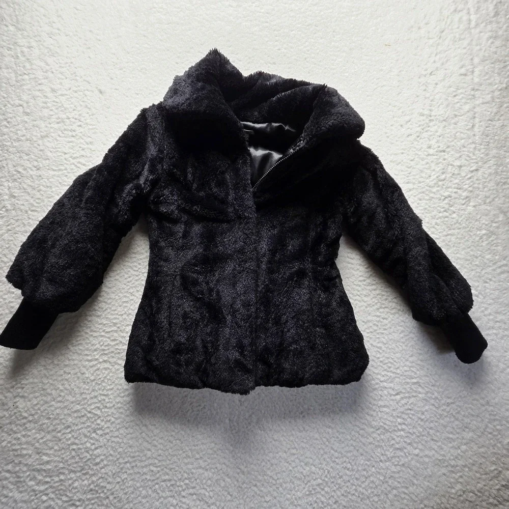 Amy Byer Jacket Girls 7/8 Black Faux Fur Plush Full Zip Lined Winter Coat